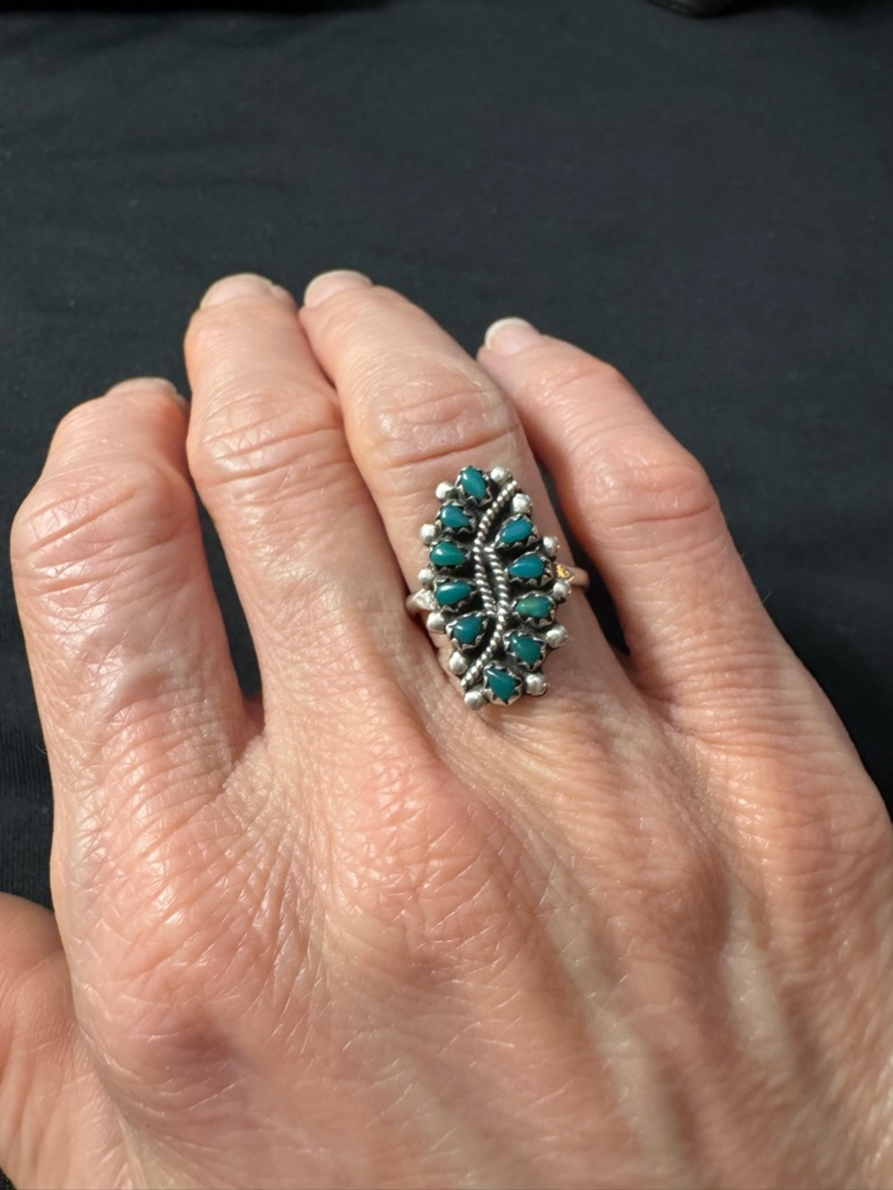 Zuni Sterling Silver Turquoise Cluster Ring Size 4.75 - Petit Point Style - Picture 8 of 9